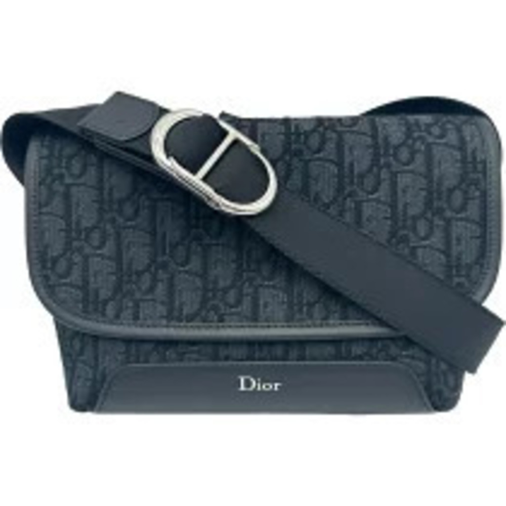 Christian Dior Jett Flap Messenger Bag Black Canvas Shoulder